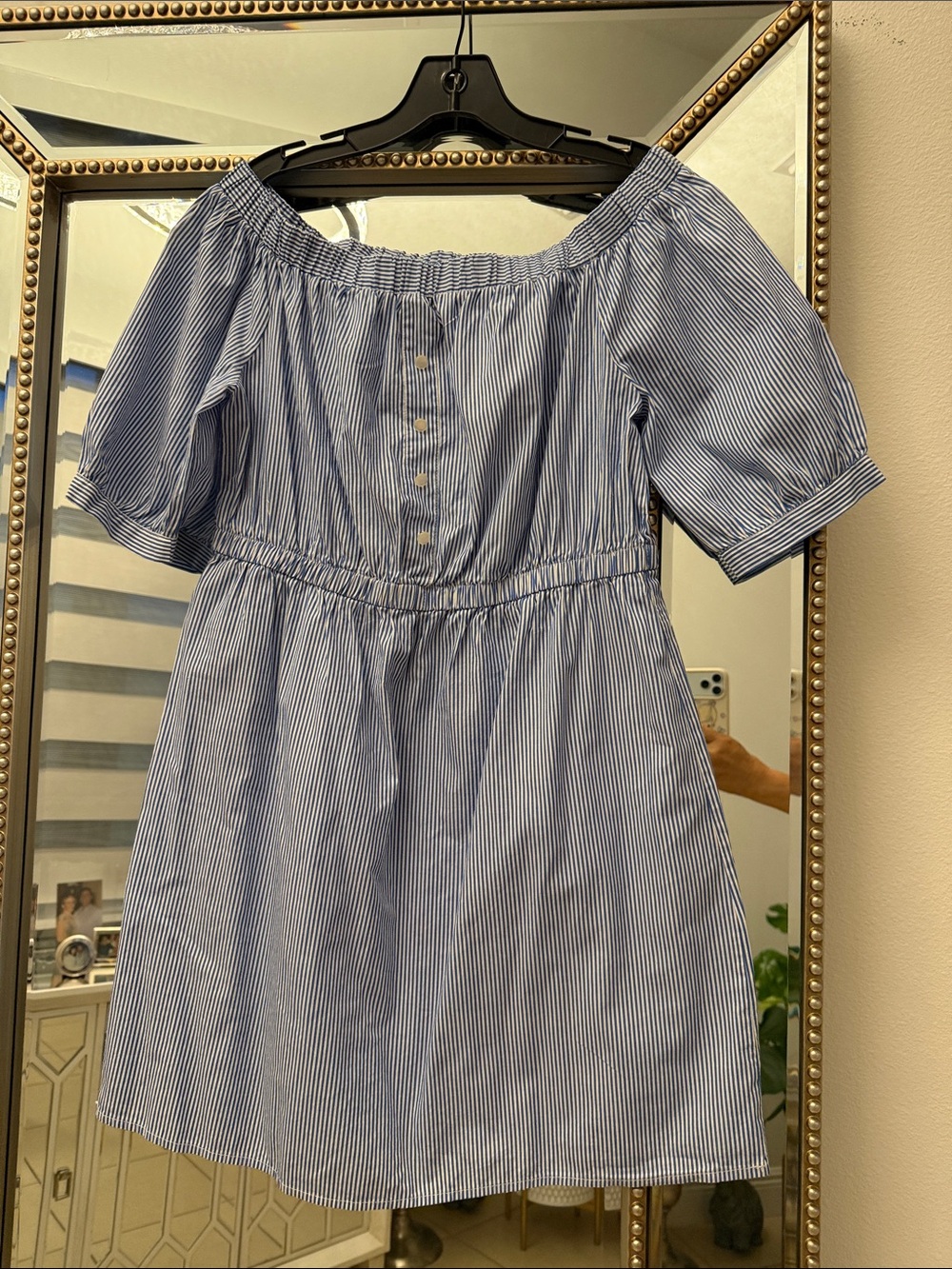 J for Justify Blue and White Pinstripe Top